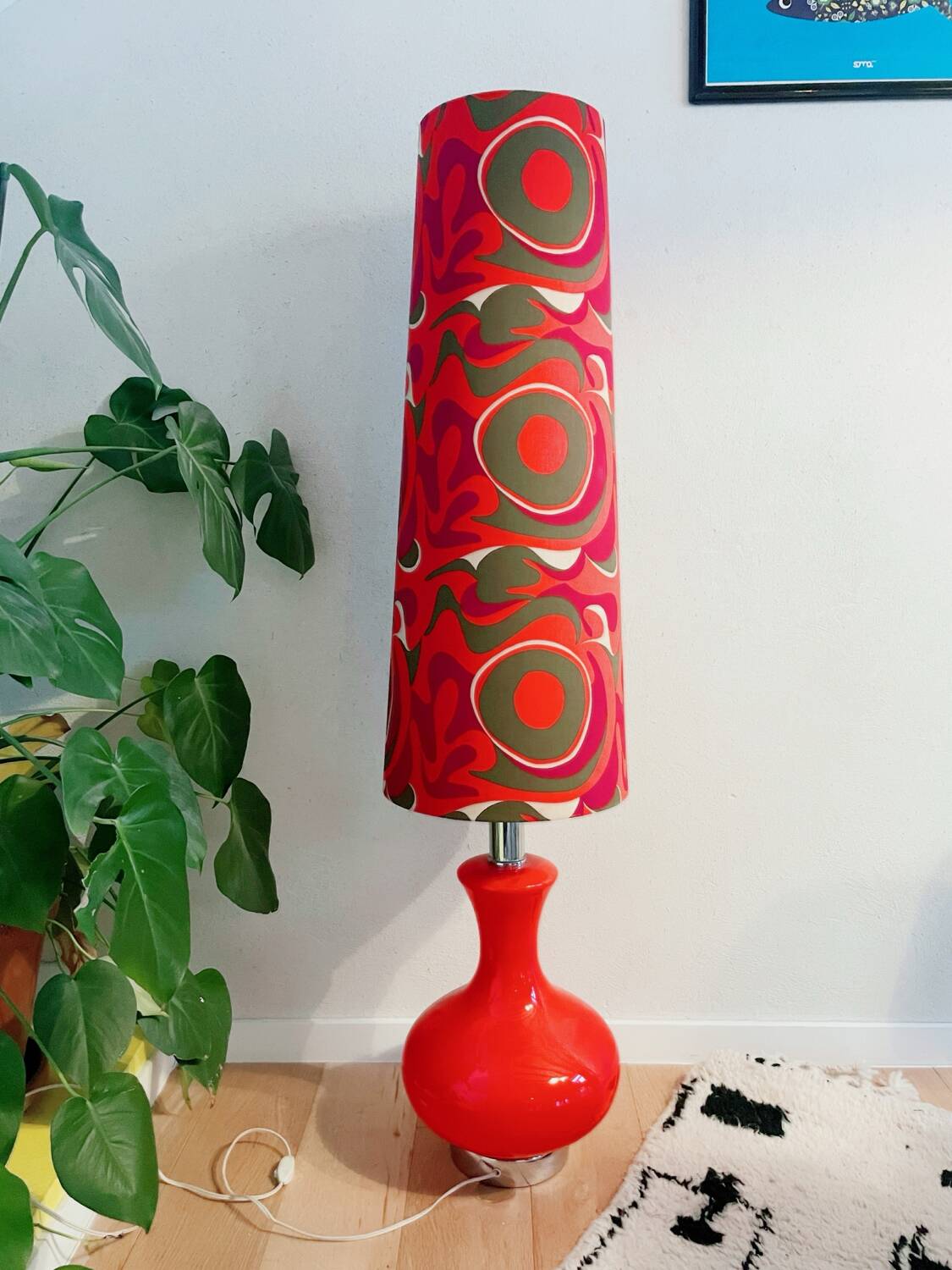 Large retro 70s opaline lamp