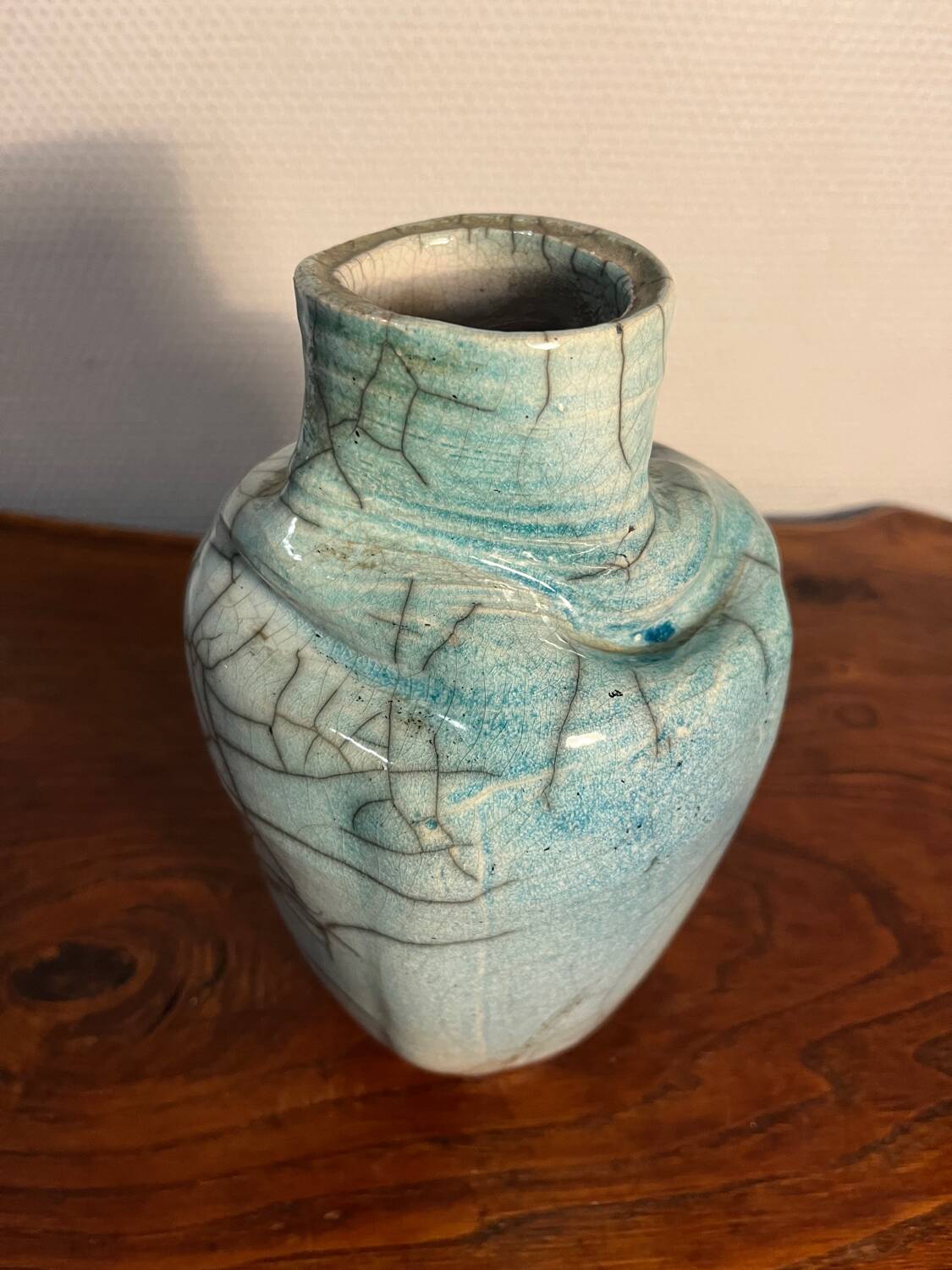 Freeform cracked celadon porcelain vase