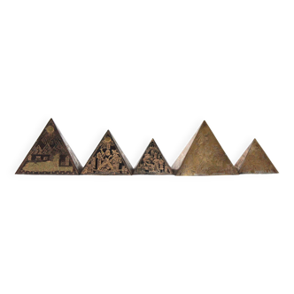 Set of 5 vintage engraved brass pyramids