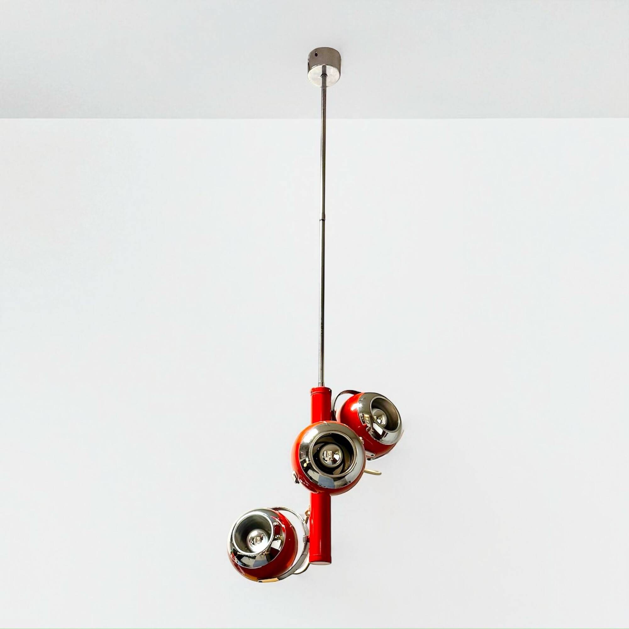 Red Eyeball Pendant Lamp, Chrome Finish – 1970s Futurist Design