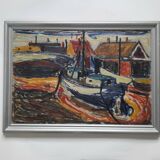 Expressionist painting boats by Bent Kokkenberg
