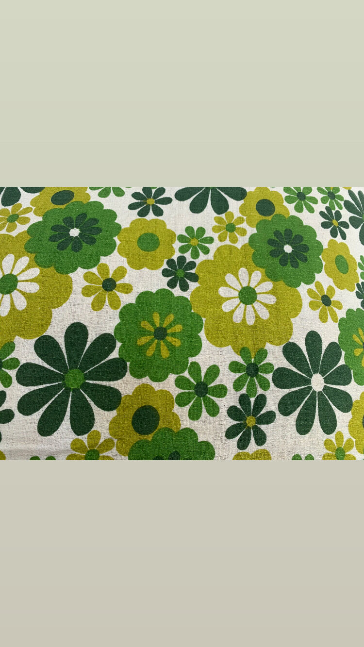 Cushion cover, green lotus flowers, vintage 1970