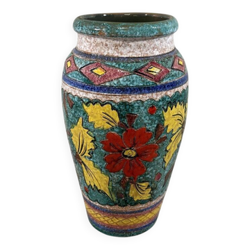 Vase de sol à décor floral en poterie italienne, années 1960