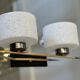 Pair of vintage 1960s wall lamps, Paris chic brass and textured glass sconces