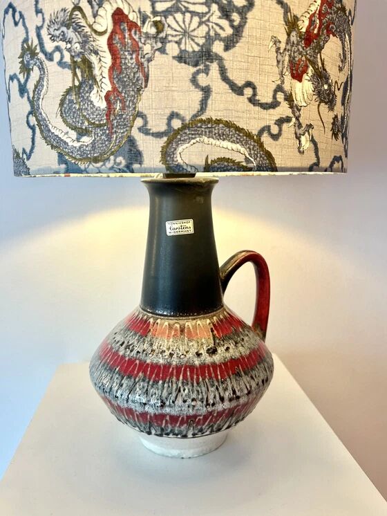 Special accent lamp made from MCM vase with Japanese dragon shade.