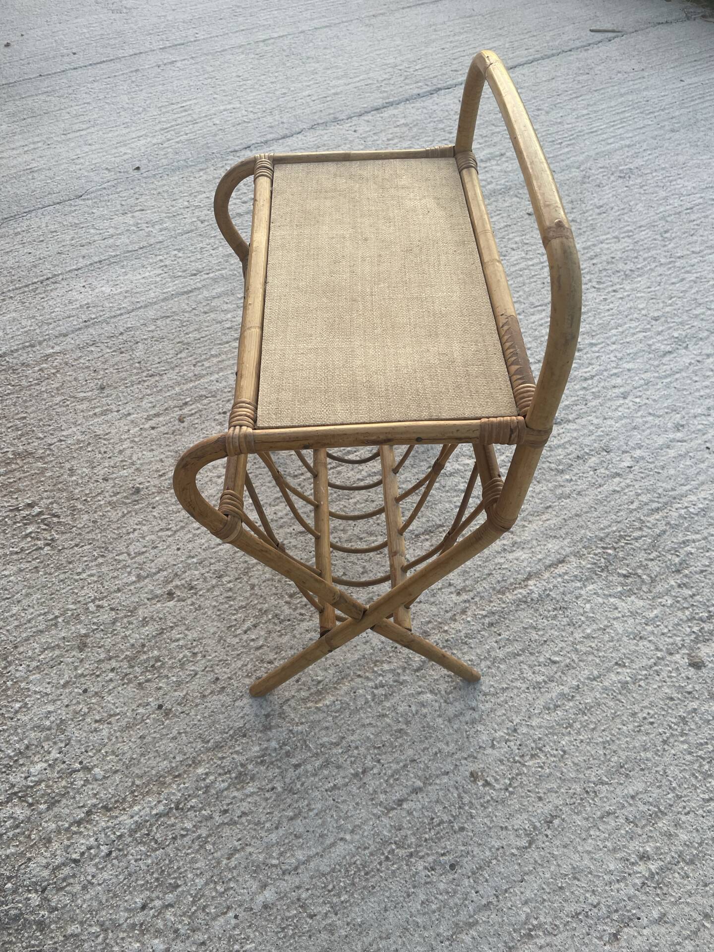 Vintage rattan side table with magazine rack