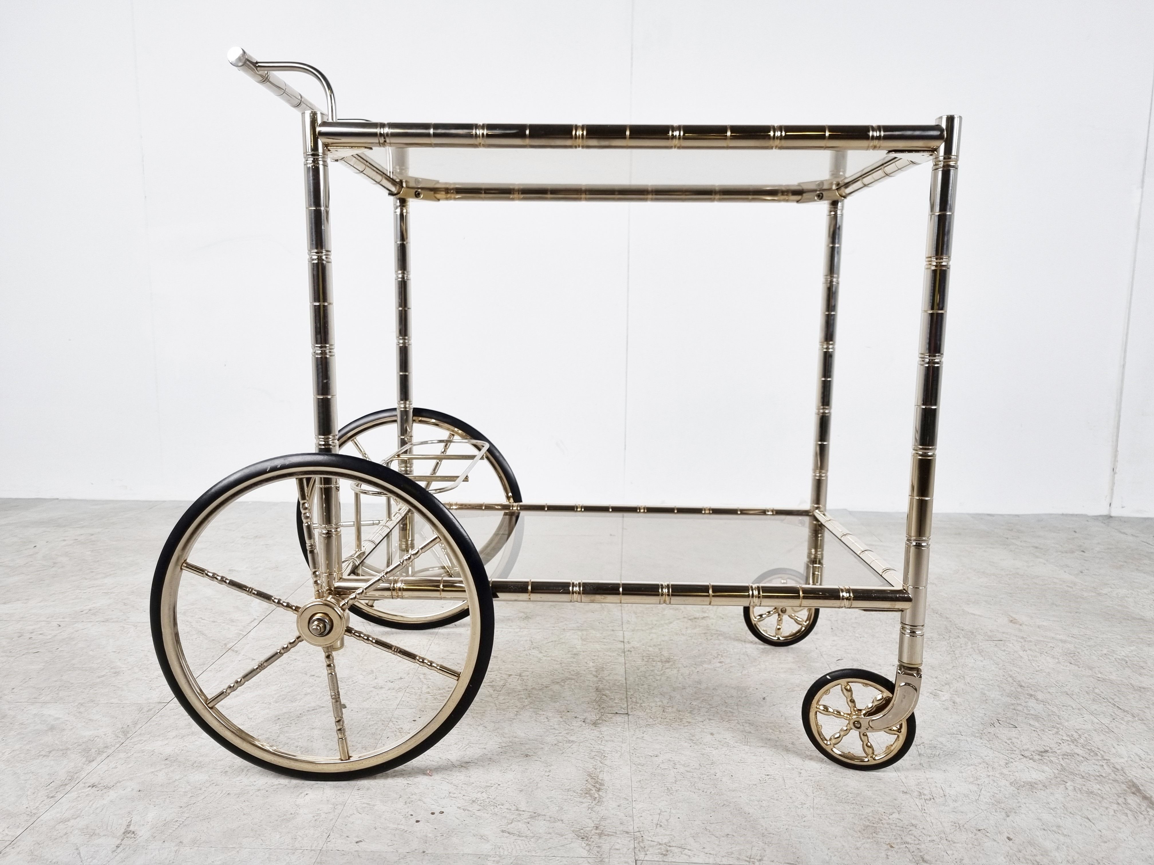 Chromed faux bamboo bar cart, Orsenigo Italy, 1970s