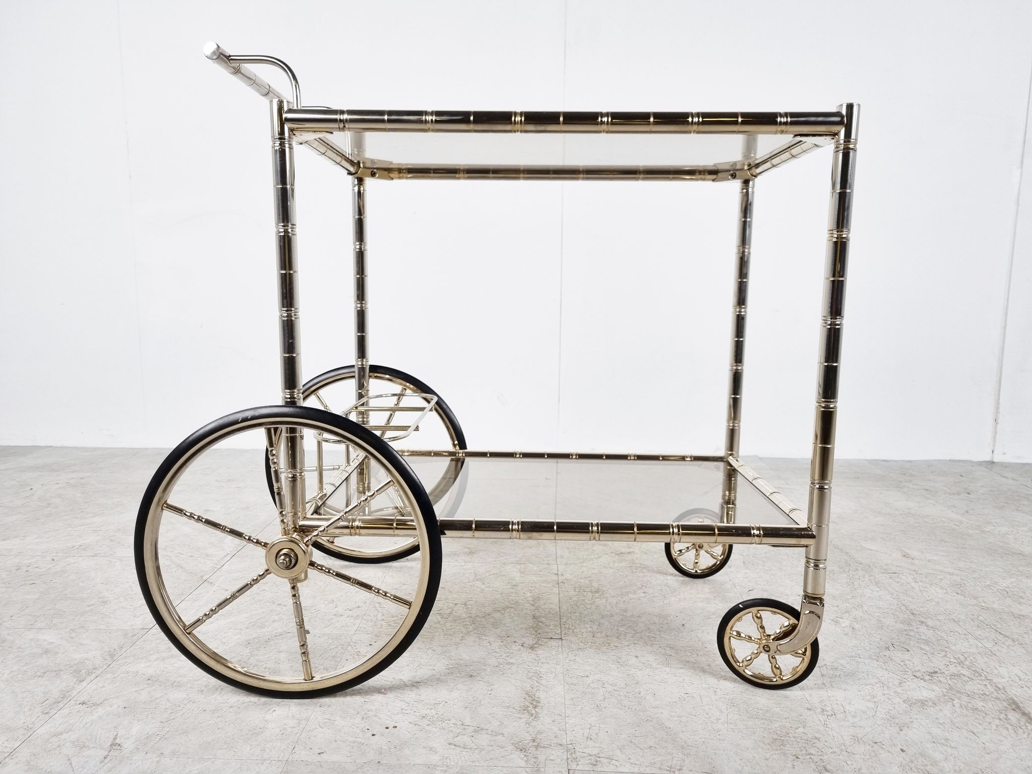 Chromed faux bamboo bar cart, Orsenigo Italy, 1970s