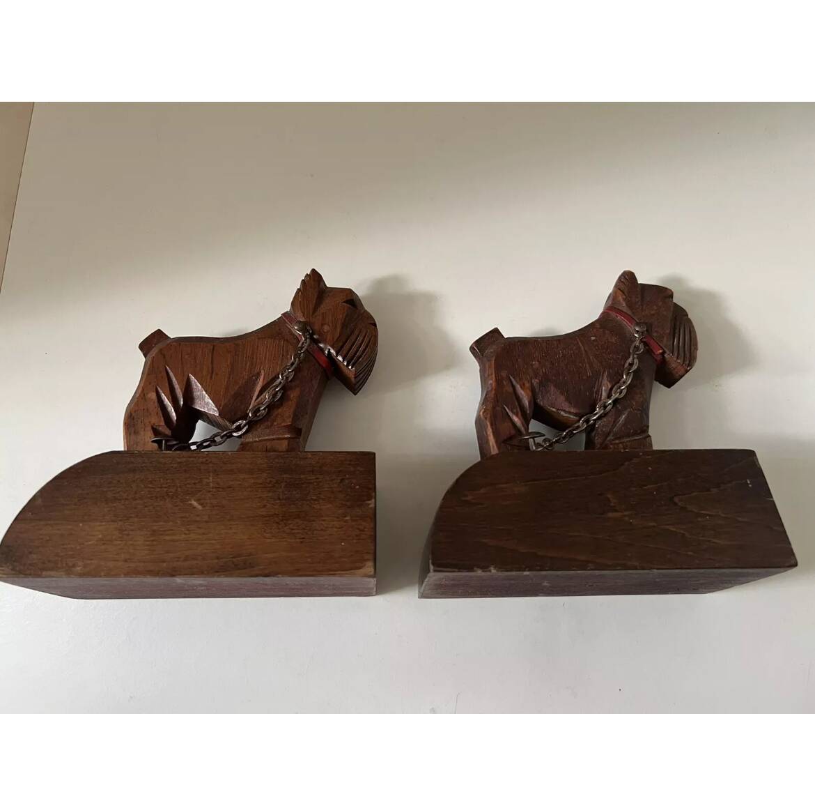 Pair of wooden bookends with Scottish Terrier dog design, 1950s