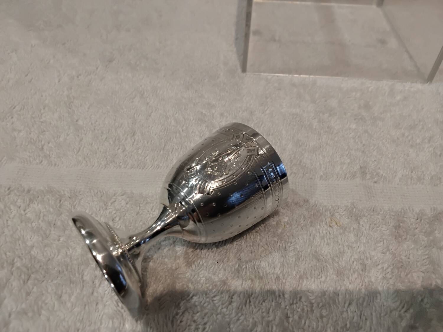 950 silver guilloche egg cup in the Louis XVI style, made by Paillard Freres silversmiths