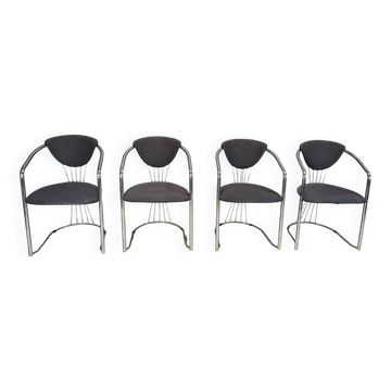 Vintage chrome dining chairs by Effezeta, 1970s - set of 4