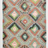 Kilim vintage tons verts et roses,motifs géométriques anatoliens,181x315 Cm