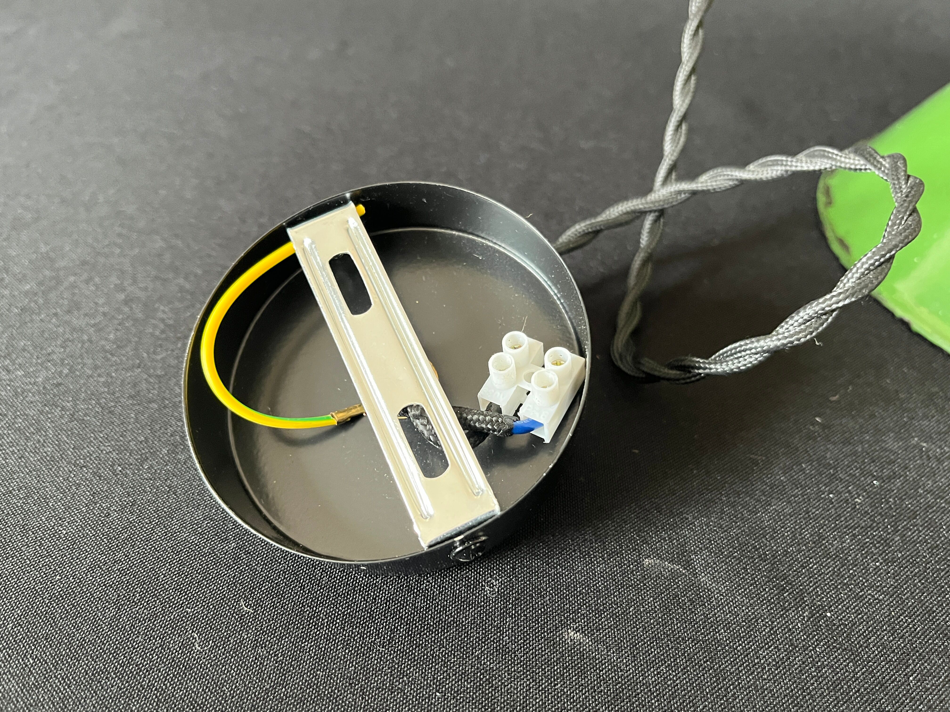 Industrial suspension conical metal green enamelled tole vintage