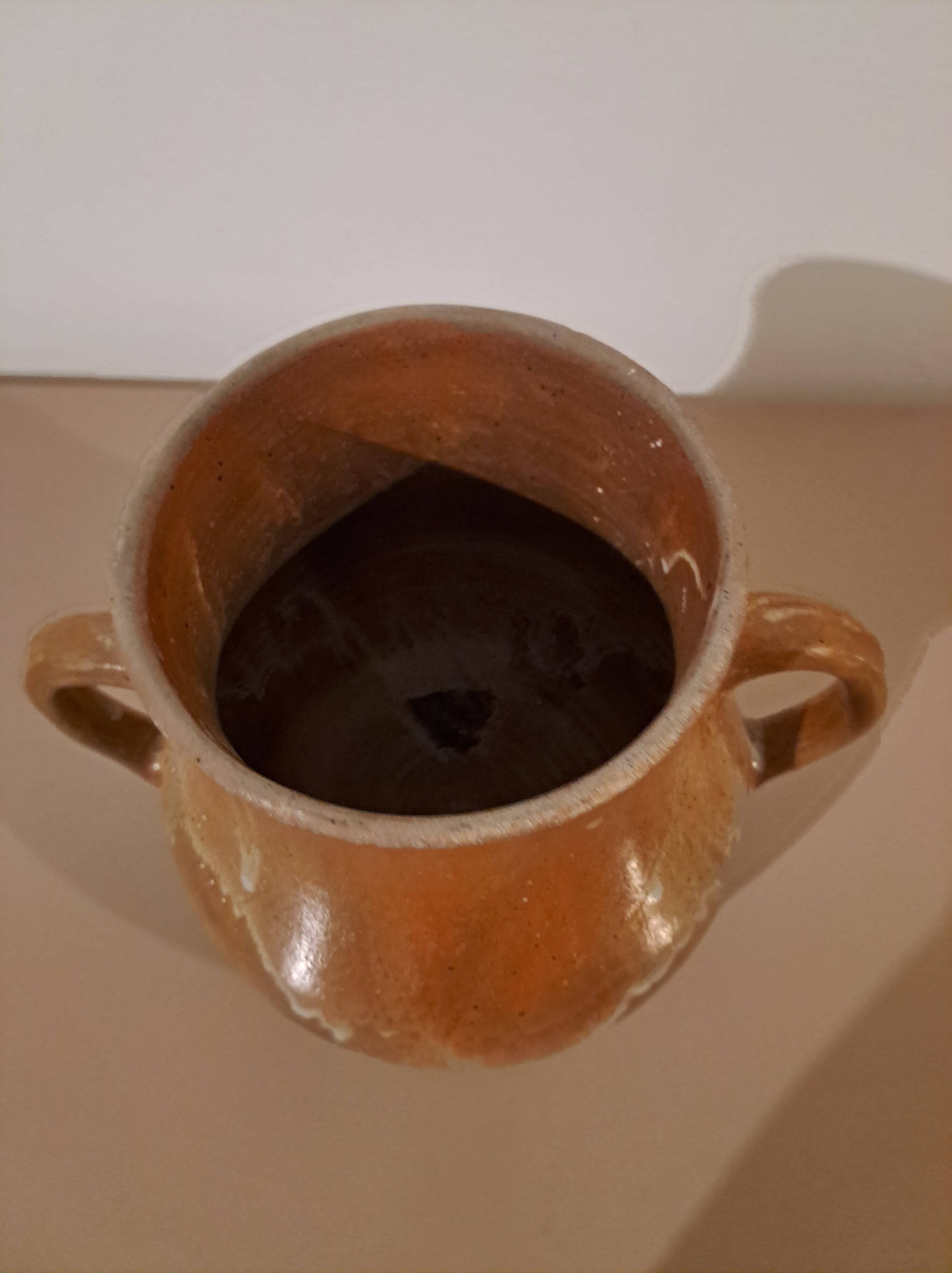 Vintage glazed stoneware jug - rustic two-handled craft