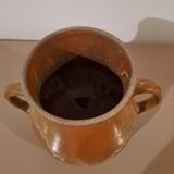 Vintage glazed stoneware jug - rustic two-handled craft