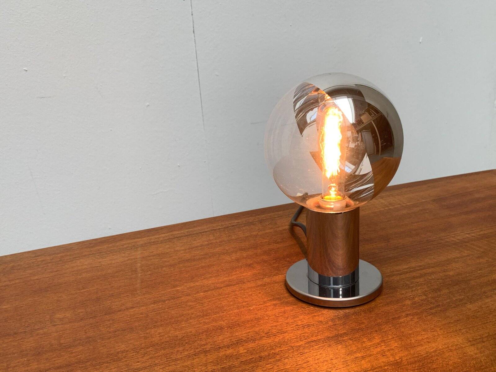 Vintage German table lamp in chrome and glass by Motoko Ishii for Staff.