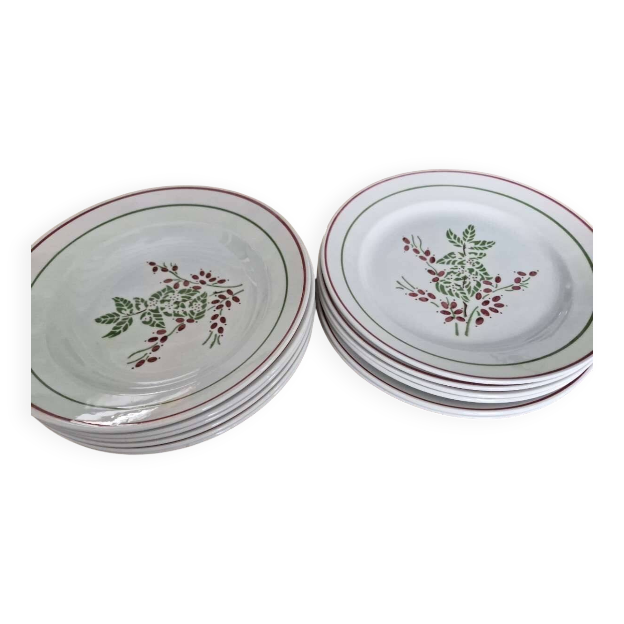 Antique service – KG Lunéville – 12 plates with red & green floral decoration