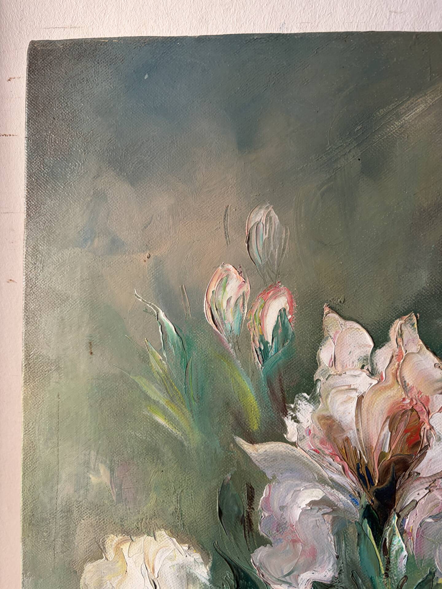 Les iris, huile au couteau signée