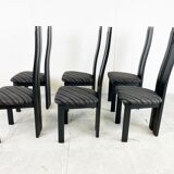 Set of 6 black wooden high back dining chairs - 1980s