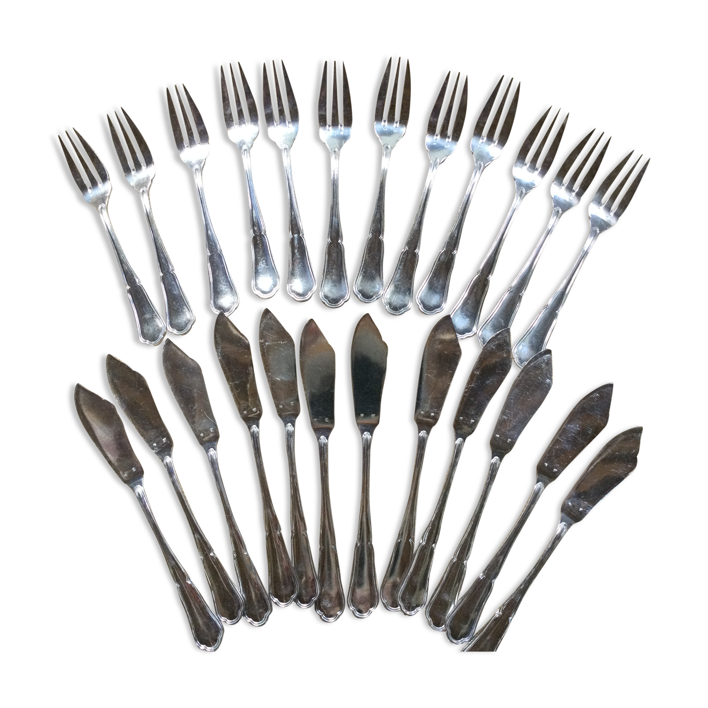 Antique silver metal fish cutlery