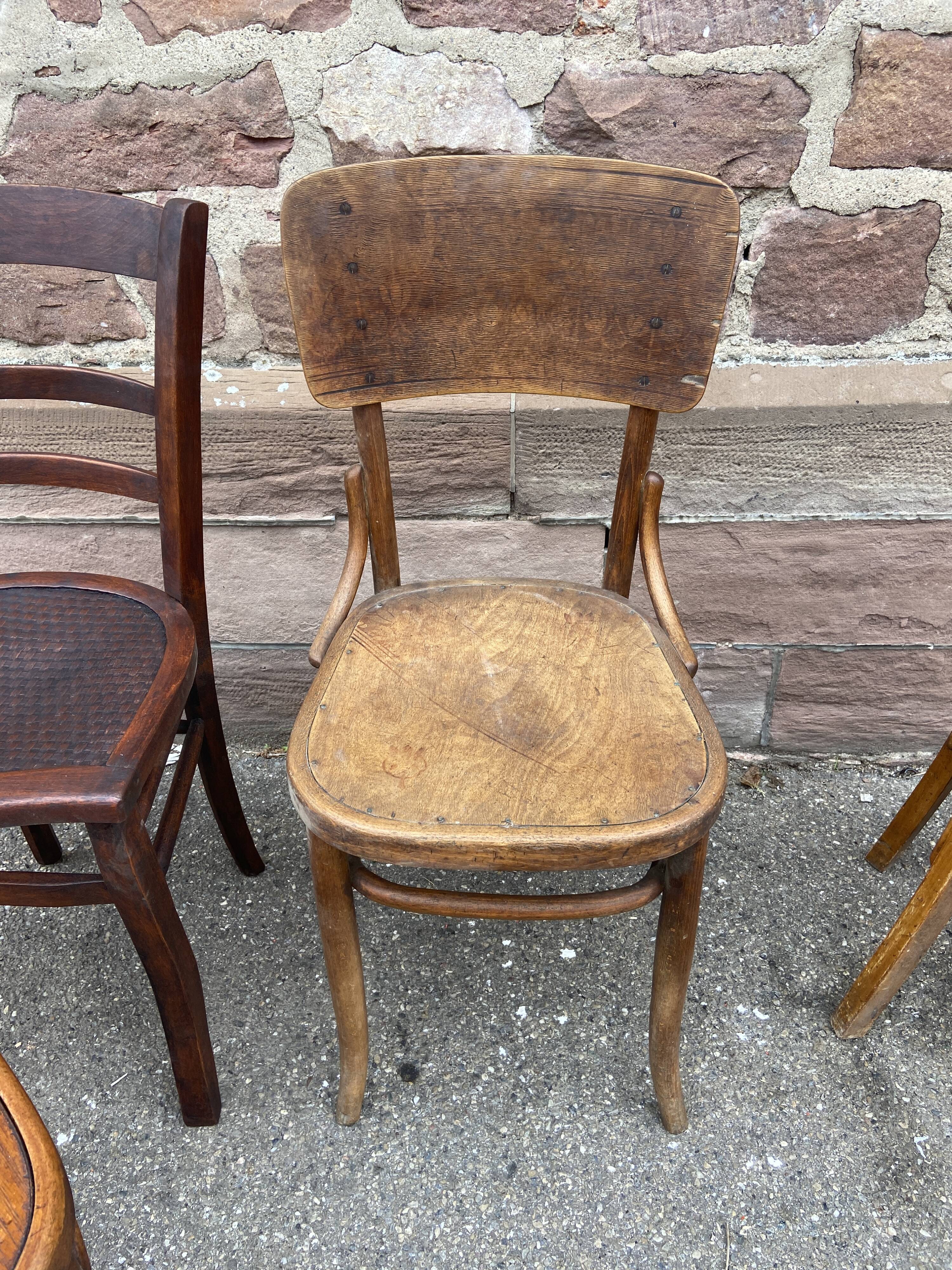 4 Mismatched bistro chairs curved wood Brasserie