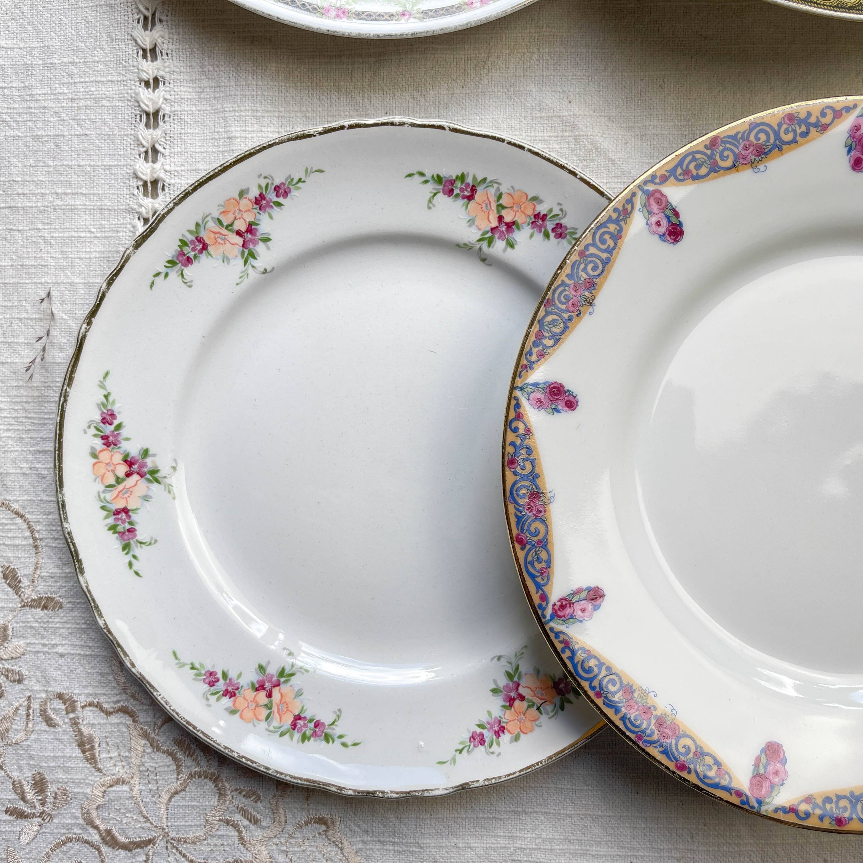 6 Mismatched Vintage French Porcelain Dessert Plates