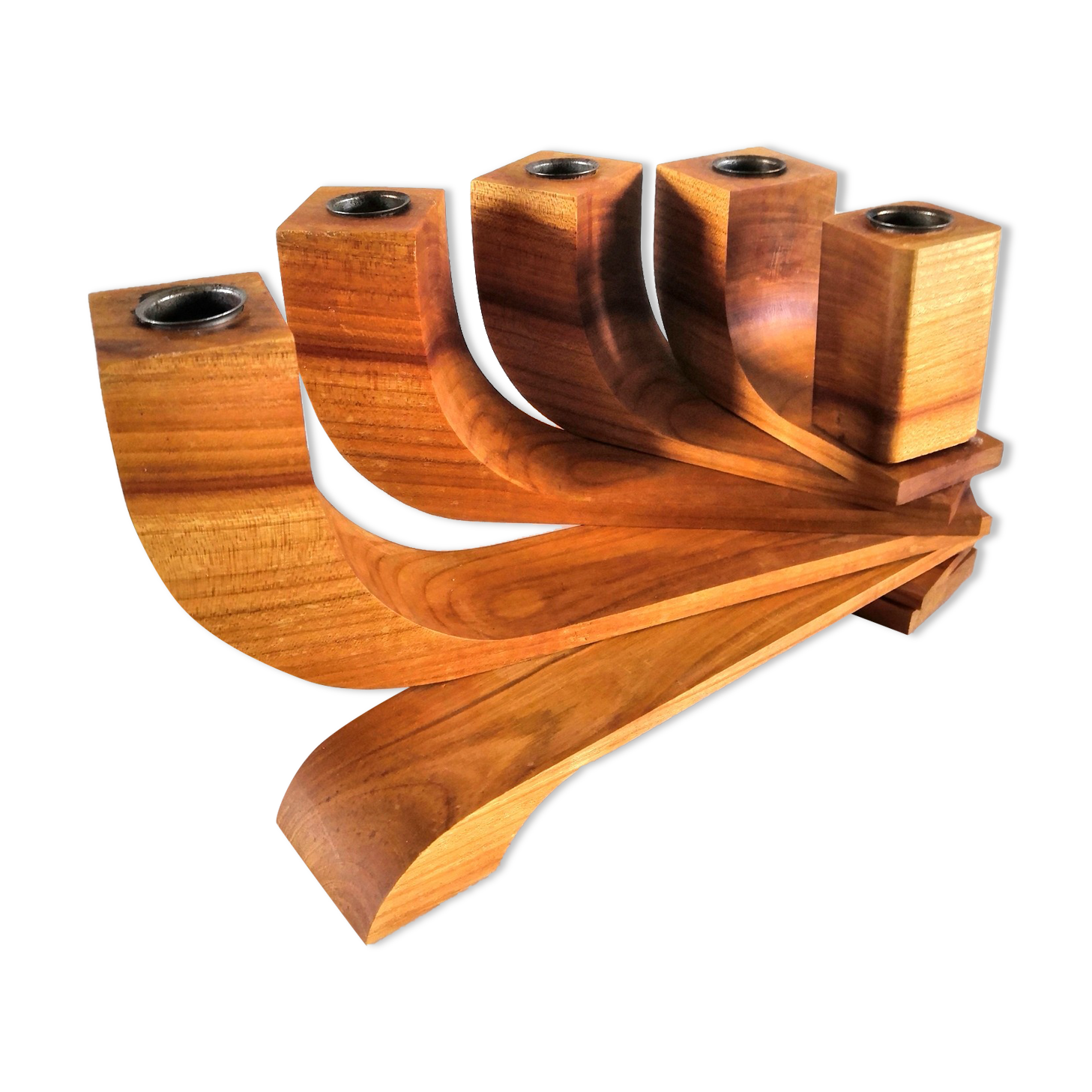 Mobile wooden candle holder design 70s