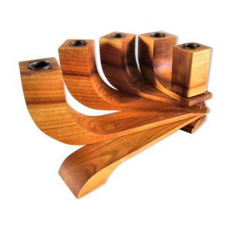 Mobile wooden candle holder design 70s