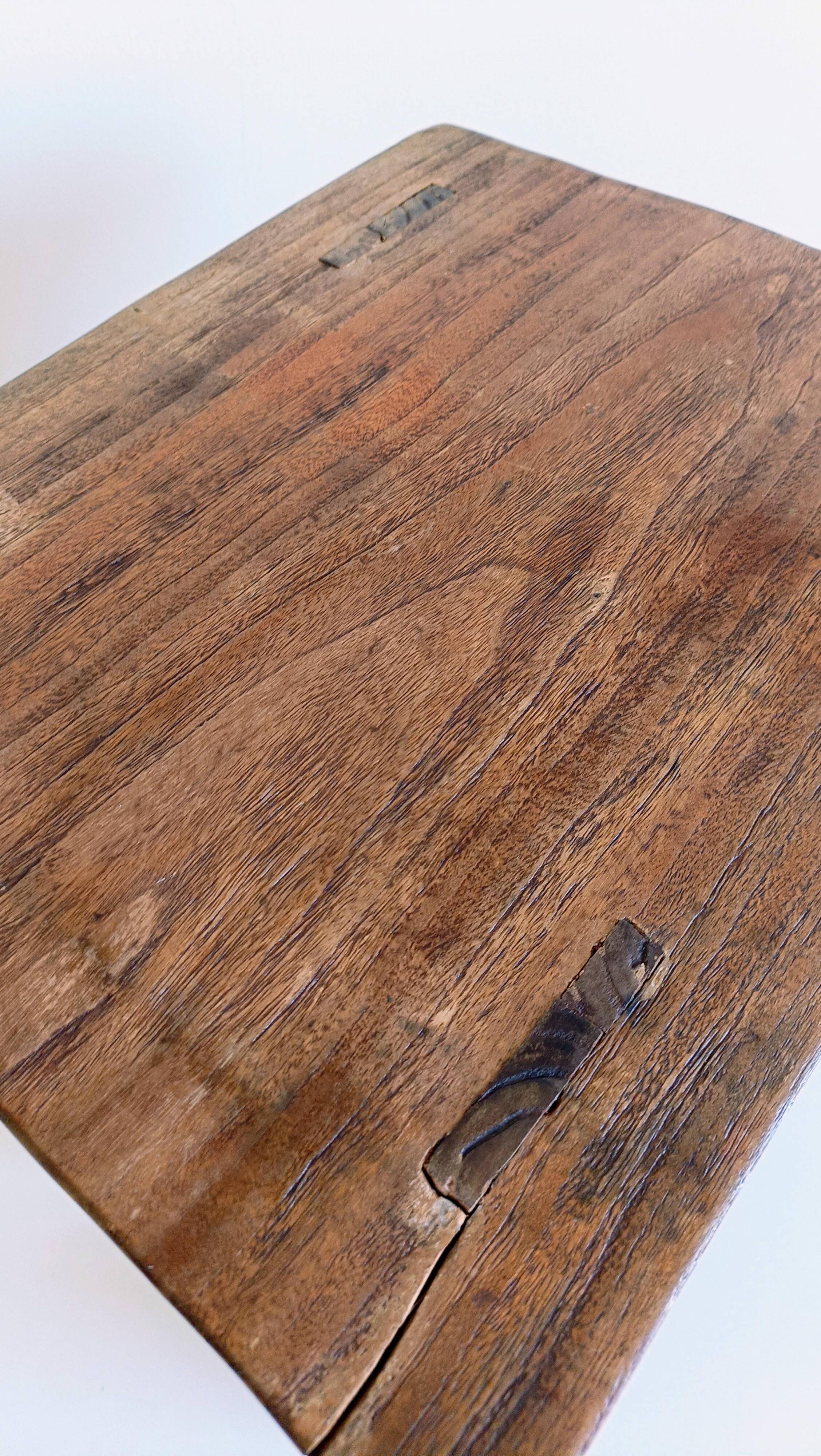 Spanish Baroque Oak Side Table or Stool, Wabi-Sabi Style, 18th C.