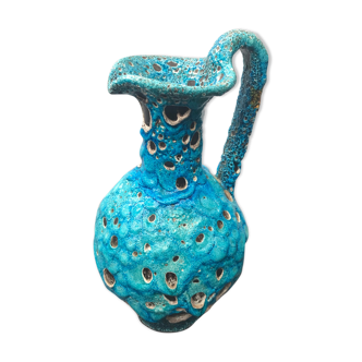 Pichet aiguière céramique avec ecumes bleu vintage