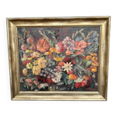 Nature morte originale huile sur toile "Nature morte avec des fleurs" par F. Wiegand