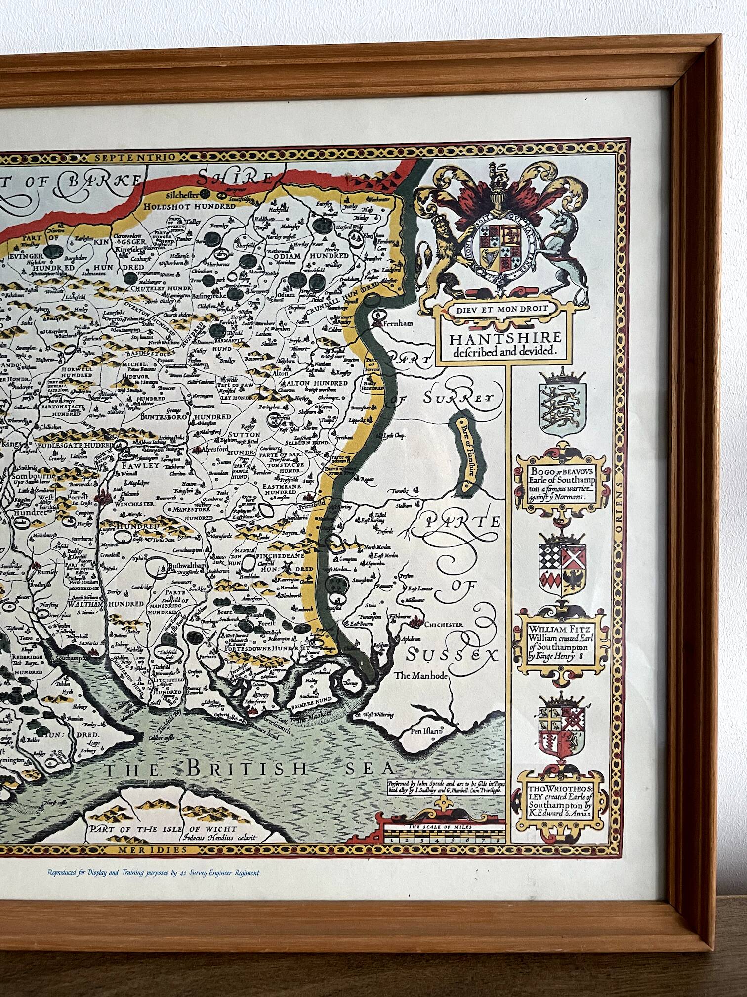 Hantshire Described and Devided, Reproduction of Map of County Hampshire by John Speed (1552-1629)