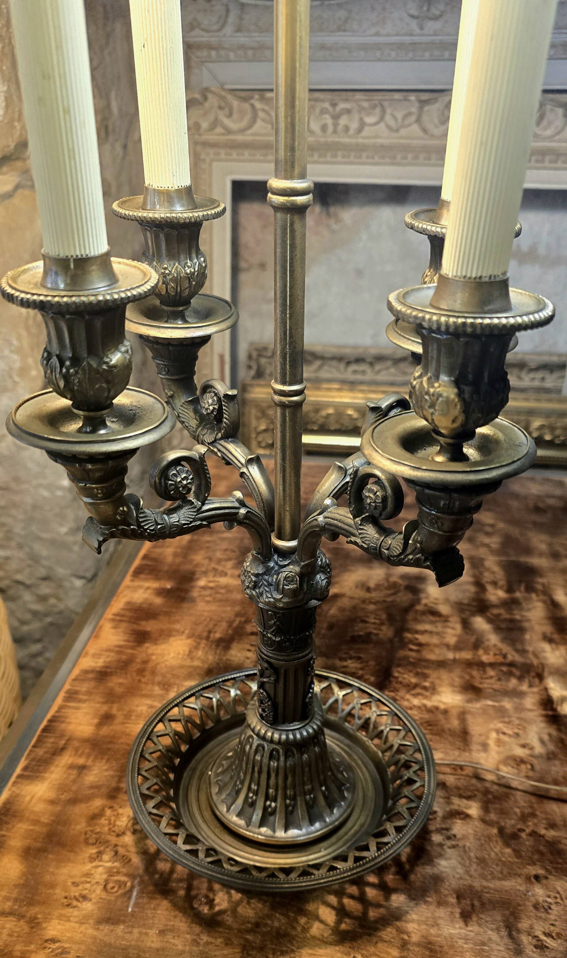 Empire style bronze hot water bottle lamp, early 20th century