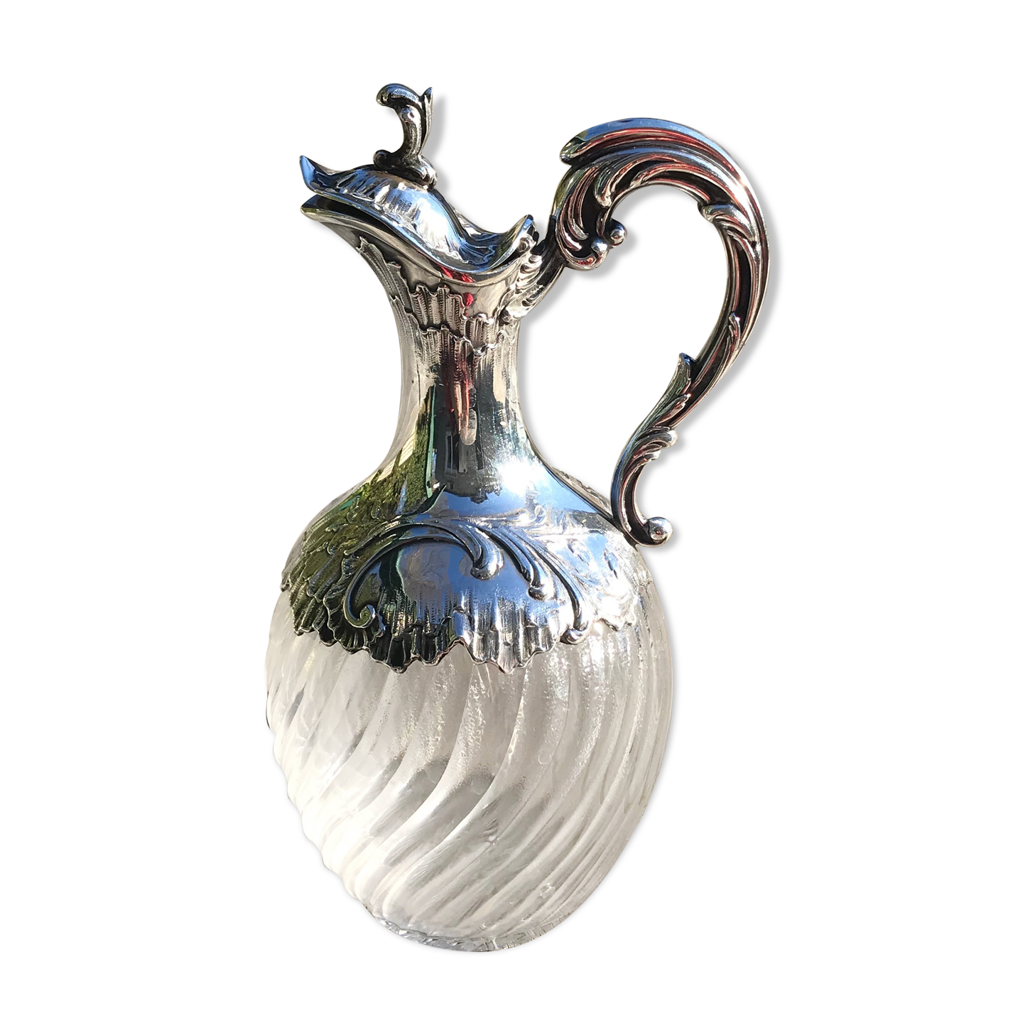 Flacon à liqueur métal argenté et verre