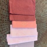 6 large dyed cotton napkins, shades of pink, embroidered and monograms, old, linen