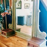 Antique bevelled mirror Farrow and Ball "Green Bancha"