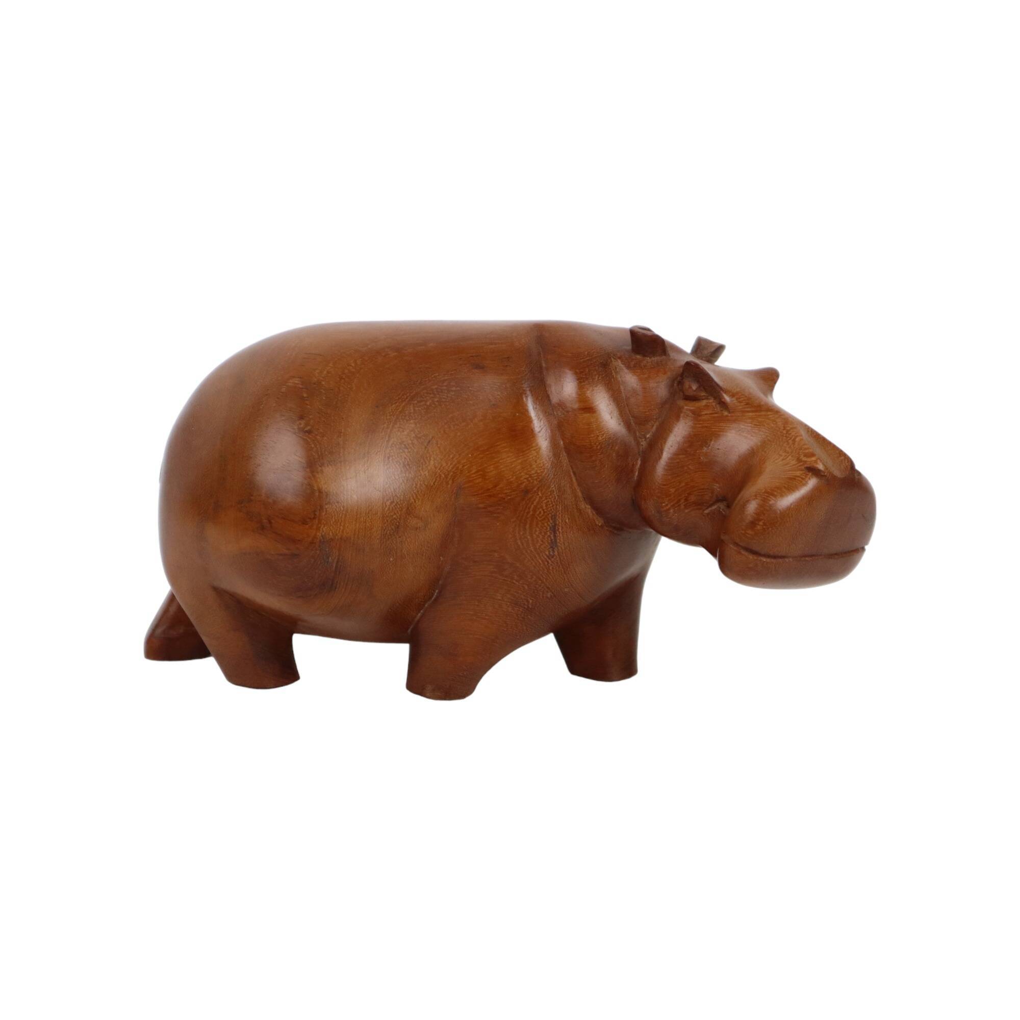 Vintage Hippopotamus Solid Teak Wood Figurine Sculpture Figure