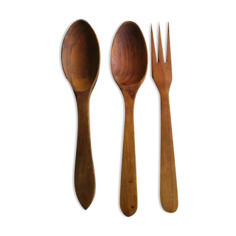 Trio of vintage wooden cutlery
