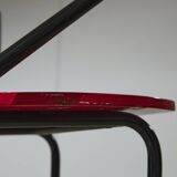 Red Plywood and Curved Metal Frame Chair