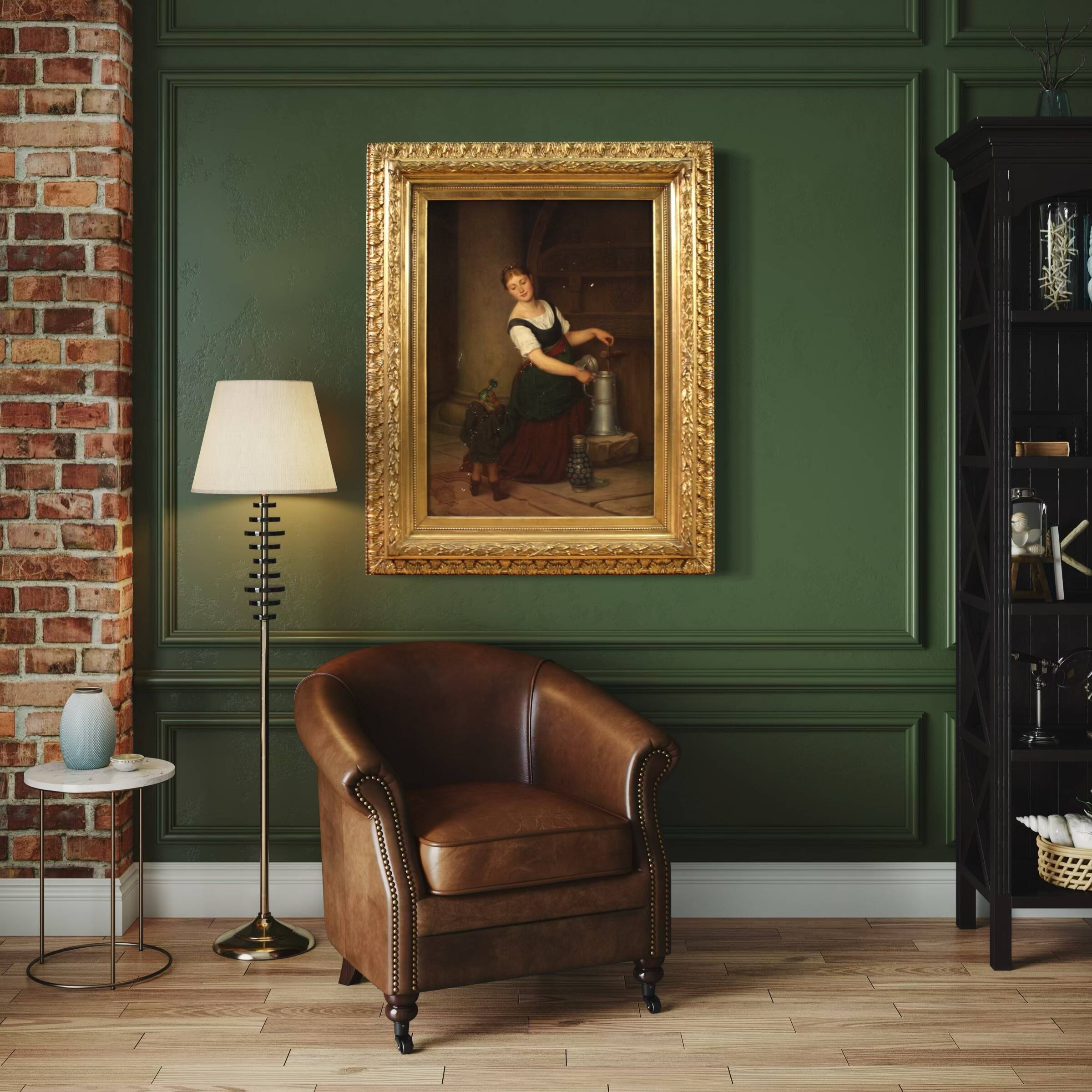 Painting signed G. Spangerberg and dated 1886, interior scene