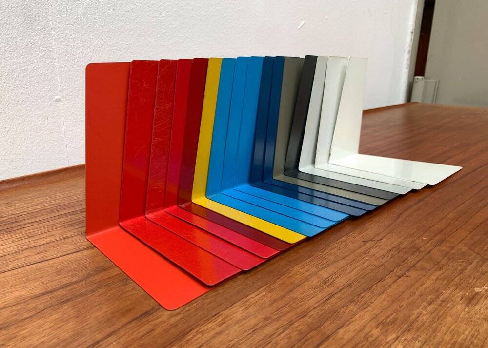 Mid-century German colourful minimalist metal bookends by Soennecken, 1960s, set of 16.