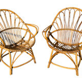 Set of 6 rattan armchairs from the 1960s, France.
