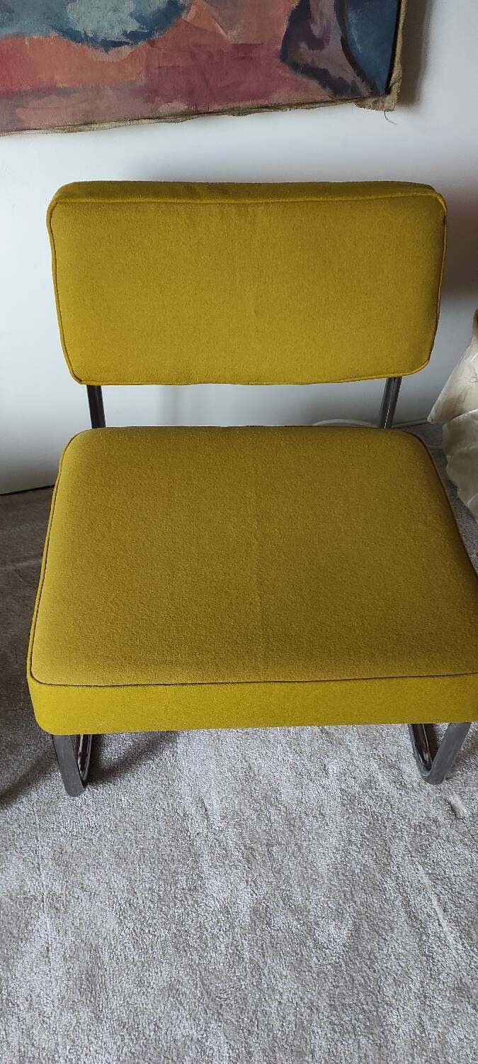 Pair of 70s low chairs with chrome tubing