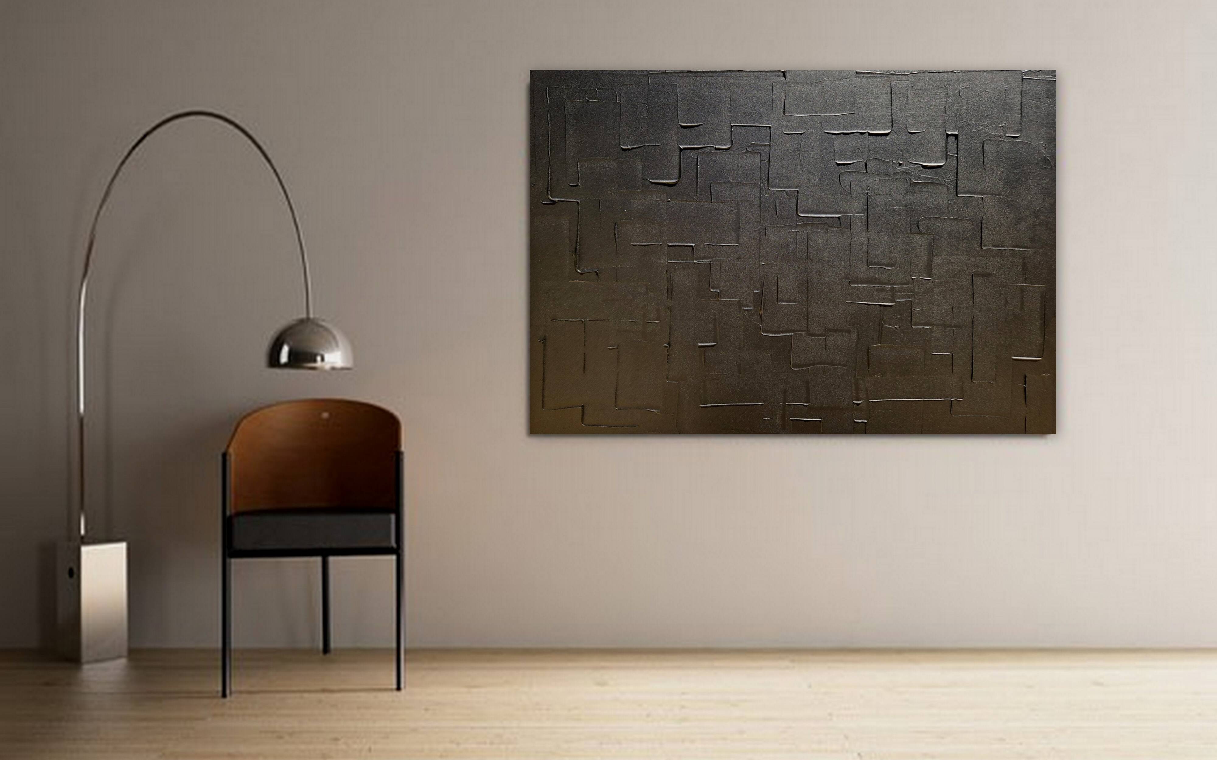 Black minimalist monochrome abstract painting painting