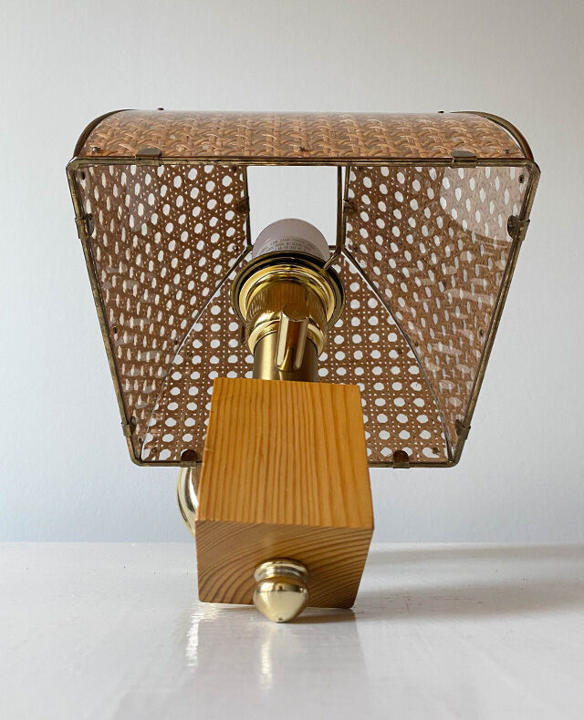 Pair of brass and canning wall lamps
