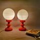 Pair orange painted wood opaline glass tabel lamps