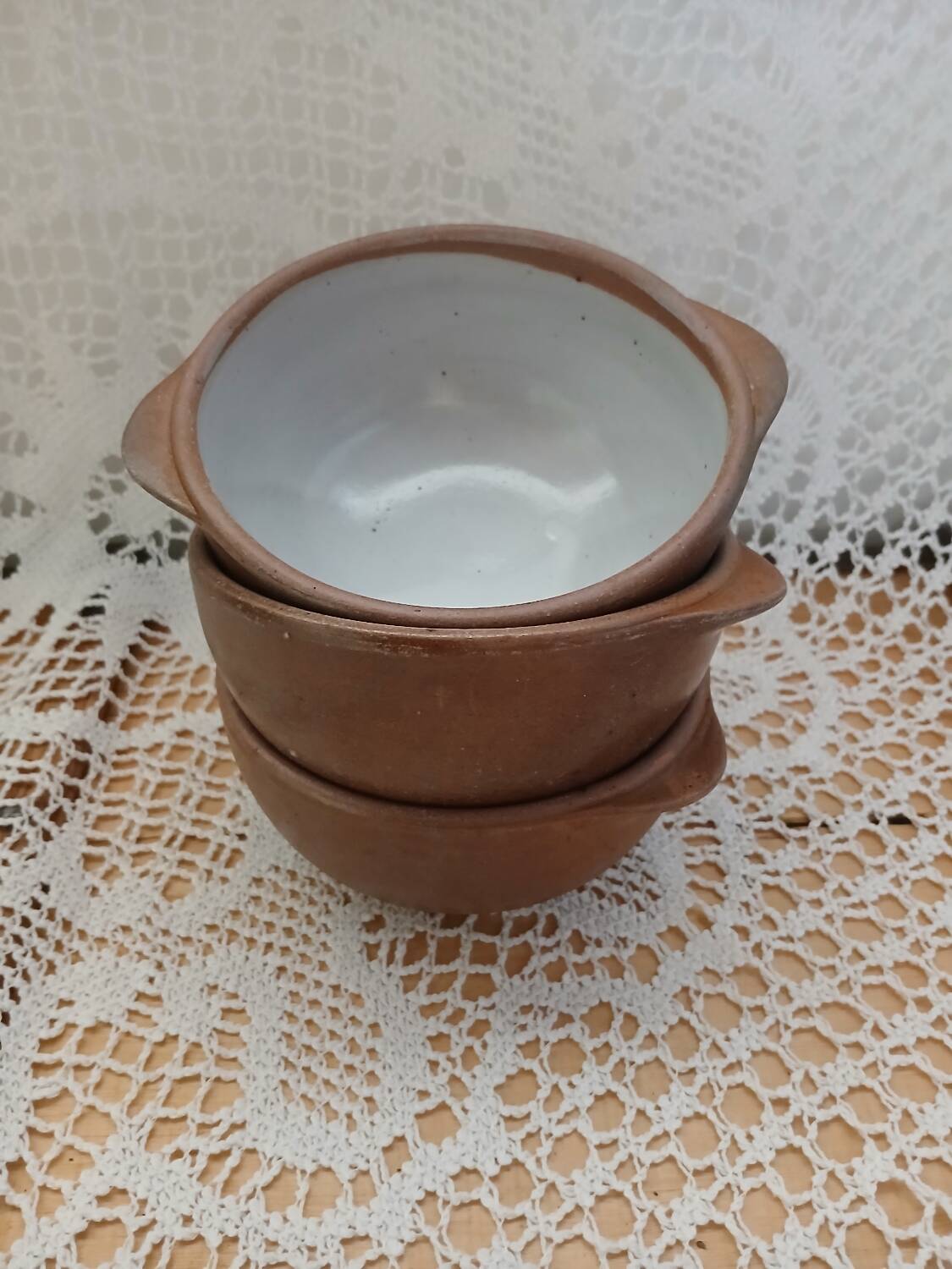 3 antique stoneware bowls