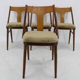 1950s Set of Four Restored Dining Chairs in Walnut, Czechoslovakia