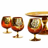 Service 6 glasses and murano dish red ruby gold vintage gold ⋆ Brocante Chic