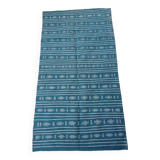 Hand-woven blue and white kilim rug in natural wool